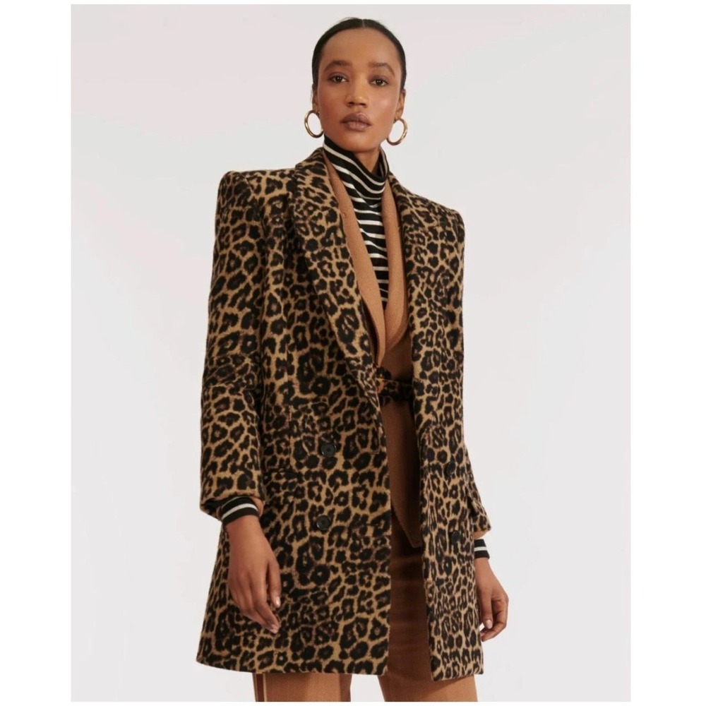 Veronica Beard Senna Leopard Print Double Breasted Wool Blend Dickey Coat Size 2